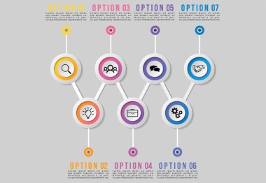 Vektör Infographics Elements Şablon Tasarım. Seçenekler Adımları ile İş Veri Görselleştirme Zaman Çizelgesi, Pazarlama Simgeleri en yararlı sunum, diyagramlar, yıllık raporlar, iş akışı düzeni için kullanılabilir