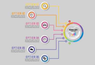 Vektör Infographics Elements Şablon Tasarım. Seçenekler Adımları ile İş Veri Görselleştirme Zaman Çizelgesi, Pazarlama Simgeleri en yararlı sunum, diyagramlar, yıllık raporlar, iş akışı düzeni için kullanılabilir