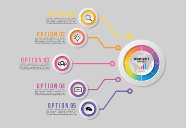 Vektör Infographics Elements Şablon Tasarım. Seçenekler Adımları ile İş Veri Görselleştirme Zaman Çizelgesi, Pazarlama Simgeleri en yararlı sunum, diyagramlar, yıllık raporlar, iş akışı düzeni için kullanılabilir