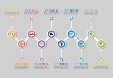Vektör Infografik Tasarım Şablonu Seçenekleri Adımlar ve Pazar ile