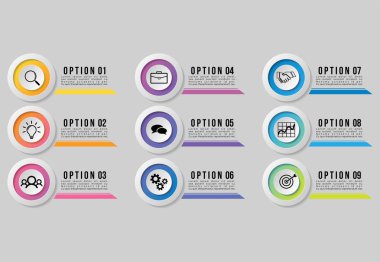Vektör Infografik Tasarım Şablonu Seçenekleri Adımlar ve Pazar ile