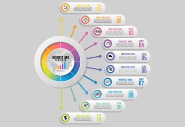 Vektör Infografik Tasarım Şablonu Seçenekleri Adımlar ve Pazar ile