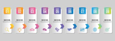 Vektör Infografik Tasarım Şablonu Seçenekleri Adımlar ve Pazar ile