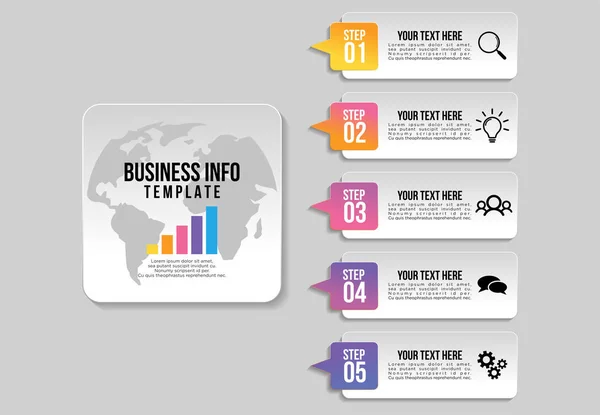 Modelo de Design Infográfico de Vetor com Passos de Opções e Mercado —  Vetores de Stock