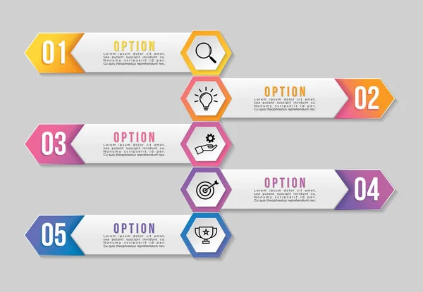 Modèle vectoriel de conception d'infographie avec les étapes d'options et le marché — Image vectorielle