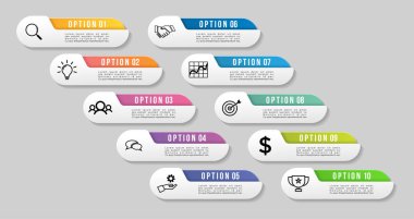 Vektör Infographics Elements Şablon Tasarım. Seçenekler Adımları ile İş Veri Görselleştirme Zaman Çizelgesi, Pazarlama Simgeleri en yararlı sunum, diyagramlar, yıllık raporlar, iş akışı düzeni için kullanılabilir