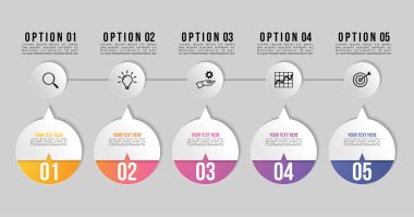 5 Seçenek Adımlı Zaman Çizelgesi Bilgi Grafiği Tasarım Şablonu. Hedef çizgi işlemine başlayın. Bilgi grafiği, sunular, süreç, diyagramlar, yıllık raporlar, iş akışı düzeni için kullanılır. Vektör İllüstrasyonu