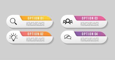Vektör Infographics Elements Şablon Tasarım. Seçenekler Adımları ile İş Veri Görselleştirme Zaman Çizelgesi, Pazarlama Simgeleri en yararlı sunum, diyagramlar, yıllık raporlar, iş akışı düzeni için kullanılabilir