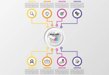 Vektör Infografik tasarım şablonu seçenekleri adımlar ve pazarlama simgeleri ile bilgi grafiği, sunumlar, süreç, diyagramları, yıllık raporlar, iş akışı düzeni için kullanılabilir. Vektör Illustration