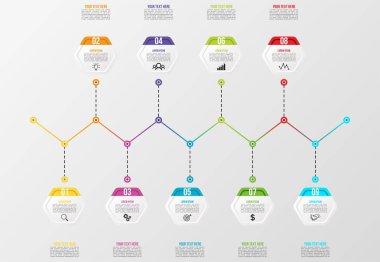 Vektör Infografik tasarım şablonu seçenekleri adımlar ve pazarlama simgeleri ile bilgi grafiği, sunumlar, süreç, diyagramları, yıllık raporlar, iş akışı düzeni için kullanılabilir. Vektör Illustration