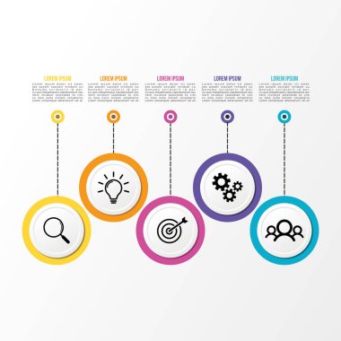 Vektör Infografik tasarım şablonu seçenekleri adımlar ve pazarlama simgeleri ile bilgi grafiği, sunumlar, süreç, diyagramları, yıllık raporlar, iş akışı düzeni için kullanılabilir. Vektör Illustration