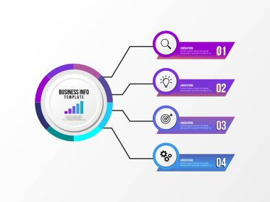 Vektör Infografik tasarım şablonu seçenekleri adımlar ve pazarlama simgeleri ile bilgi grafiği, sunumlar, süreç, diyagramları, yıllık raporlar, iş akışı düzeni için kullanılabilir. Vektör Illustration