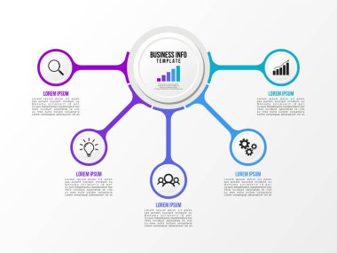 Vektör Infografik tasarım şablonu seçenekleri adımlar ve pazarlama simgeleri ile bilgi grafiği, sunumlar, süreç, diyagramları, yıllık raporlar, iş akışı düzeni için kullanılabilir. Vektör Illustration