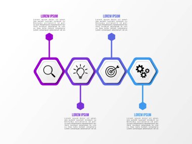 Vektör Infografik tasarım şablonu seçenekleri adımlar ve pazarlama simgeleri ile bilgi grafiği, sunumlar, süreç, diyagramları, yıllık raporlar, iş akışı düzeni için kullanılabilir. Vektör Illustration