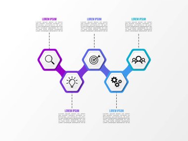 Vektör Infografik tasarım şablonu seçenekleri adımlar ve pazarlama simgeleri ile bilgi grafiği, sunumlar, süreç, diyagramları, yıllık raporlar, iş akışı düzeni için kullanılabilir. Vektör Illustration