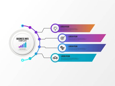 Vektör Infografik tasarım şablonu seçenekleri adımlar ve pazarlama simgeleri ile bilgi grafiği, sunumlar, süreç, diyagramları, yıllık raporlar, iş akışı düzeni için kullanılabilir. Vektör Illustration