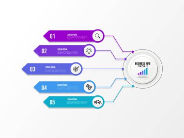 Vektör Infografik tasarım şablonu seçenekleri adımlar ve pazarlama simgeleri ile bilgi grafiği, sunumlar, süreç, diyagramları, yıllık raporlar, iş akışı düzeni için kullanılabilir. Vektör Illustration