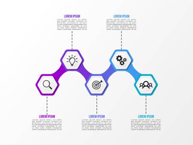 Vektör Infografik tasarım şablonu seçenekleri adımlar ve pazarlama simgeleri ile bilgi grafiği, sunumlar, süreç, diyagramları, yıllık raporlar, iş akışı düzeni için kullanılabilir. Vektör Illustration