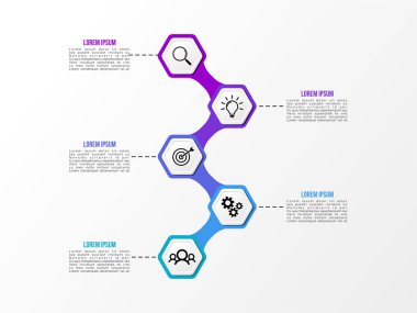 Vektör Infografik tasarım şablonu seçenekleri adımlar ve pazarlama simgeleri ile bilgi grafiği, sunumlar, süreç, diyagramları, yıllık raporlar, iş akışı düzeni için kullanılabilir. Vektör Illustration