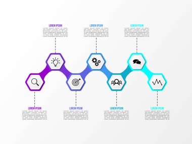 Vektör Infografik tasarım şablonu seçenekleri adımlar ve pazarlama simgeleri ile bilgi grafiği, sunumlar, süreç, diyagramları, yıllık raporlar, iş akışı düzeni için kullanılabilir. Vektör Illustration