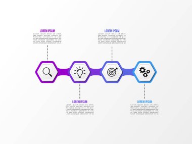 Vektör Infografik tasarım şablonu seçenekleri adımlar ve pazarlama simgeleri ile bilgi grafiği, sunumlar, süreç, diyagramları, yıllık raporlar, iş akışı düzeni için kullanılabilir. Vektör Illustration