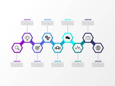 Vektör Infografik tasarım şablonu seçenekleri adımlar ve pazarlama simgeleri ile bilgi grafiği, sunumlar, süreç, diyagramları, yıllık raporlar, iş akışı düzeni için kullanılabilir. Vektör Illustration