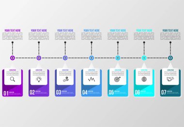 Vektör Infografik tasarım şablonu seçenekleri adımlar ve pazarlama simgeleri ile bilgi grafiği, sunumlar, süreç, diyagramları, yıllık raporlar, iş akışı düzeni için kullanılabilir. Vektör Illustration
