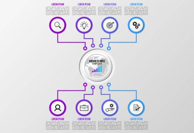 Vektör Infografik tasarım şablonu seçenekleri adımlar ve pazarlama simgeleri ile bilgi grafiği, sunumlar, süreç, diyagramları, yıllık raporlar, iş akışı düzeni için kullanılabilir. Vektör Illustration