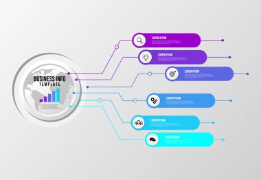 Vektör Infografik tasarım şablonu seçenekleri adımlar ve pazarlama simgeleri ile bilgi grafiği, sunumlar, süreç, diyagramları, yıllık raporlar, iş akışı düzeni için kullanılabilir. Vektör Illustration