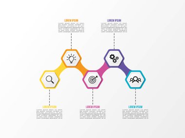 Vektör Infografik tasarım şablonu seçenekleri adımlar ve pazarlama simgeleri ile bilgi grafiği, sunumlar, süreç, diyagramları, yıllık raporlar, iş akışı düzeni için kullanılabilir. Vektör Illustration