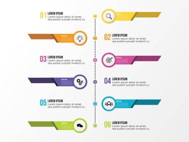 Vektör Infografik tasarım şablonu seçenekleri adımlar ve pazarlama simgeleri ile bilgi grafiği, sunumlar, süreç, diyagramları, yıllık raporlar, iş akışı düzeni için kullanılabilir. Vektör Illustration