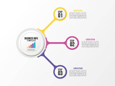 Vektör Infografik tasarım şablonu seçenekleri adımlar ve pazarlama simgeleri ile bilgi grafiği, sunumlar, süreç, diyagramları, yıllık raporlar, iş akışı düzeni için kullanılabilir. Vektör Illustration