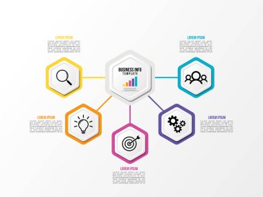 Vektör Infografik tasarım şablonu seçenekleri adımlar ve pazarlama simgeleri ile bilgi grafiği, sunumlar, süreç, diyagramları, yıllık raporlar, iş akışı düzeni için kullanılabilir. Vektör Illustration