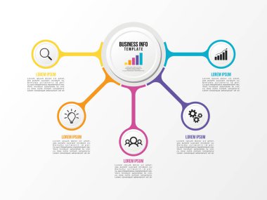 Vektör Infografik tasarım şablonu seçenekleri adımlar ve pazarlama simgeleri ile bilgi grafiği, sunumlar, süreç, diyagramları, yıllık raporlar, iş akışı düzeni için kullanılabilir. Vektör Illustration