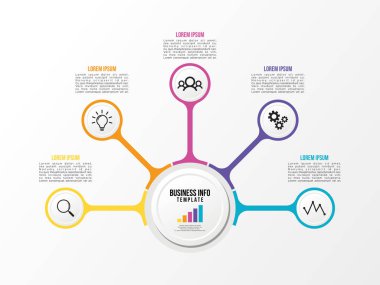 Vektör Infografik tasarım şablonu seçenekleri adımlar ve pazarlama simgeleri ile bilgi grafiği, sunumlar, süreç, diyagramları, yıllık raporlar, iş akışı düzeni için kullanılabilir. Vektör Illustration