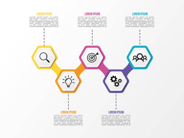 Vektör Infografik tasarım şablonu seçenekleri adımlar ve pazarlama simgeleri ile bilgi grafiği, sunumlar, süreç, diyagramları, yıllık raporlar, iş akışı düzeni için kullanılabilir. Vektör Illustration
