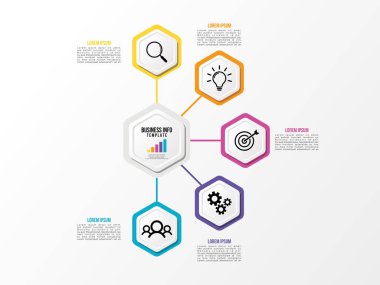 Vektör Infografik tasarım şablonu seçenekleri adımlar ve pazarlama simgeleri ile bilgi grafiği, sunumlar, süreç, diyagramları, yıllık raporlar, iş akışı düzeni için kullanılabilir. Vektör Illustration