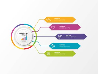 Vektör Infografik tasarım şablonu seçenekleri adımlar ve pazarlama simgeleri ile bilgi grafiği, sunumlar, süreç, diyagramları, yıllık raporlar, iş akışı düzeni için kullanılabilir. Vektör Illustration