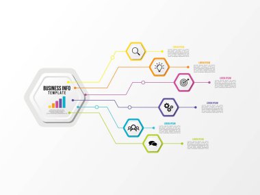 Vektör Infografik tasarım şablonu seçenekleri adımlar ve pazarlama simgeleri ile bilgi grafiği, sunumlar, süreç, diyagramları, yıllık raporlar, iş akışı düzeni için kullanılabilir. Vektör Illustration