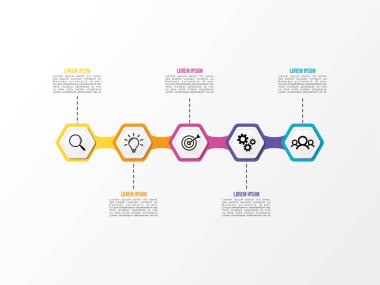 Vektör Infografik tasarım şablonu seçenekleri adımlar ve pazarlama simgeleri ile bilgi grafiği, sunumlar, süreç, diyagramları, yıllık raporlar, iş akışı düzeni için kullanılabilir. Vektör Illustration