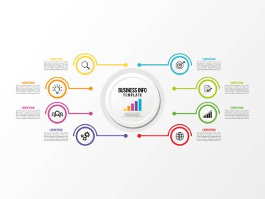 Vektör Infografik tasarım şablonu seçenekleri adımlar ve pazarlama simgeleri ile bilgi grafiği, sunumlar, süreç, diyagramları, yıllık raporlar, iş akışı düzeni için kullanılabilir. Vektör Illustration