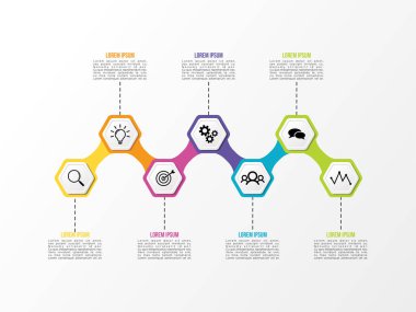 Vektör Infografik tasarım şablonu seçenekleri adımlar ve pazarlama simgeleri ile bilgi grafiği, sunumlar, süreç, diyagramları, yıllık raporlar, iş akışı düzeni için kullanılabilir. Vektör Illustration