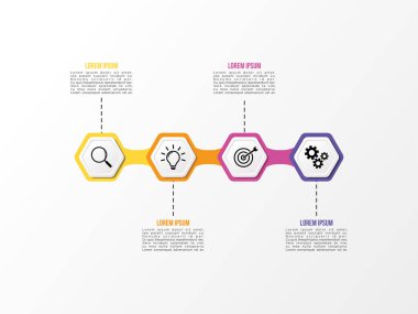 Vektör Infografik tasarım şablonu seçenekleri adımlar ve pazarlama simgeleri ile bilgi grafiği, sunumlar, süreç, diyagramları, yıllık raporlar, iş akışı düzeni için kullanılabilir. Vektör Illustration