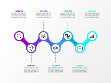 Vektör Infografik tasarım şablonu seçenekleri adımlar ve pazarlama simgeleri ile bilgi grafiği, sunumlar, süreç, diyagramları, yıllık raporlar, iş akışı düzeni için kullanılabilir. Vektör Illustration