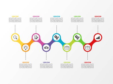 Vektör Infografik tasarım şablonu seçenekleri adımlar ve pazarlama simgeleri ile bilgi grafiği, sunumlar, süreç, diyagramları, yıllık raporlar, iş akışı düzeni için kullanılabilir. Vektör Illustration