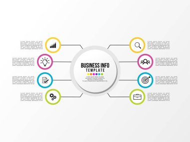 Vektör Infografik tasarım şablonu seçenekleri adımlar ve pazarlama simgeleri ile bilgi grafiği, sunumlar, süreç, diyagramları, yıllık raporlar, iş akışı düzeni için kullanılabilir. Vektör Illustration