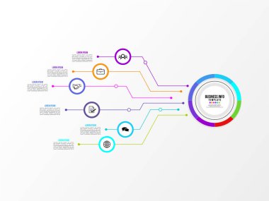 Vektör Infografik tasarım şablonu seçenekleri adımlar ve pazarlama simgeleri ile bilgi grafiği, sunumlar, süreç, diyagramları, yıllık raporlar, iş akışı düzeni için kullanılabilir. Vektör Illustration