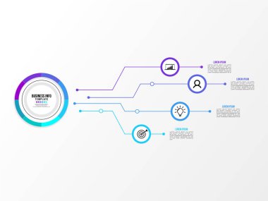 Vektör Infografik tasarım şablonu seçenekleri adımlar ve pazarlama simgeleri ile bilgi grafiği, sunumlar, süreç, diyagramları, yıllık raporlar, iş akışı düzeni için kullanılabilir. Vektör Illustration