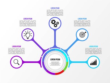 Vektör Infografik tasarım şablonu seçenekleri adımlar ve pazarlama simgeleri ile bilgi grafiği, sunumlar, süreç, diyagramları, yıllık raporlar, iş akışı düzeni için kullanılabilir. Vektör Illustration