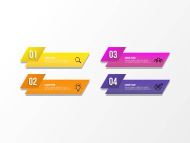 Vektör Infografik tasarım şablonu seçenekleri adımlar ve pazarlama simgeleri ile bilgi grafiği, sunumlar, süreç, diyagramları, yıllık raporlar, iş akışı düzeni için kullanılabilir. Vektör Illustration